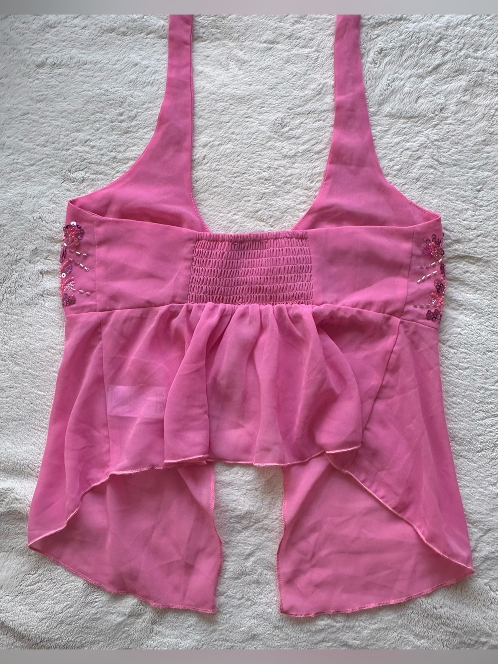 Edikted Hot Pink Sequined Halter Babydoll Top - Picture 2 of 3